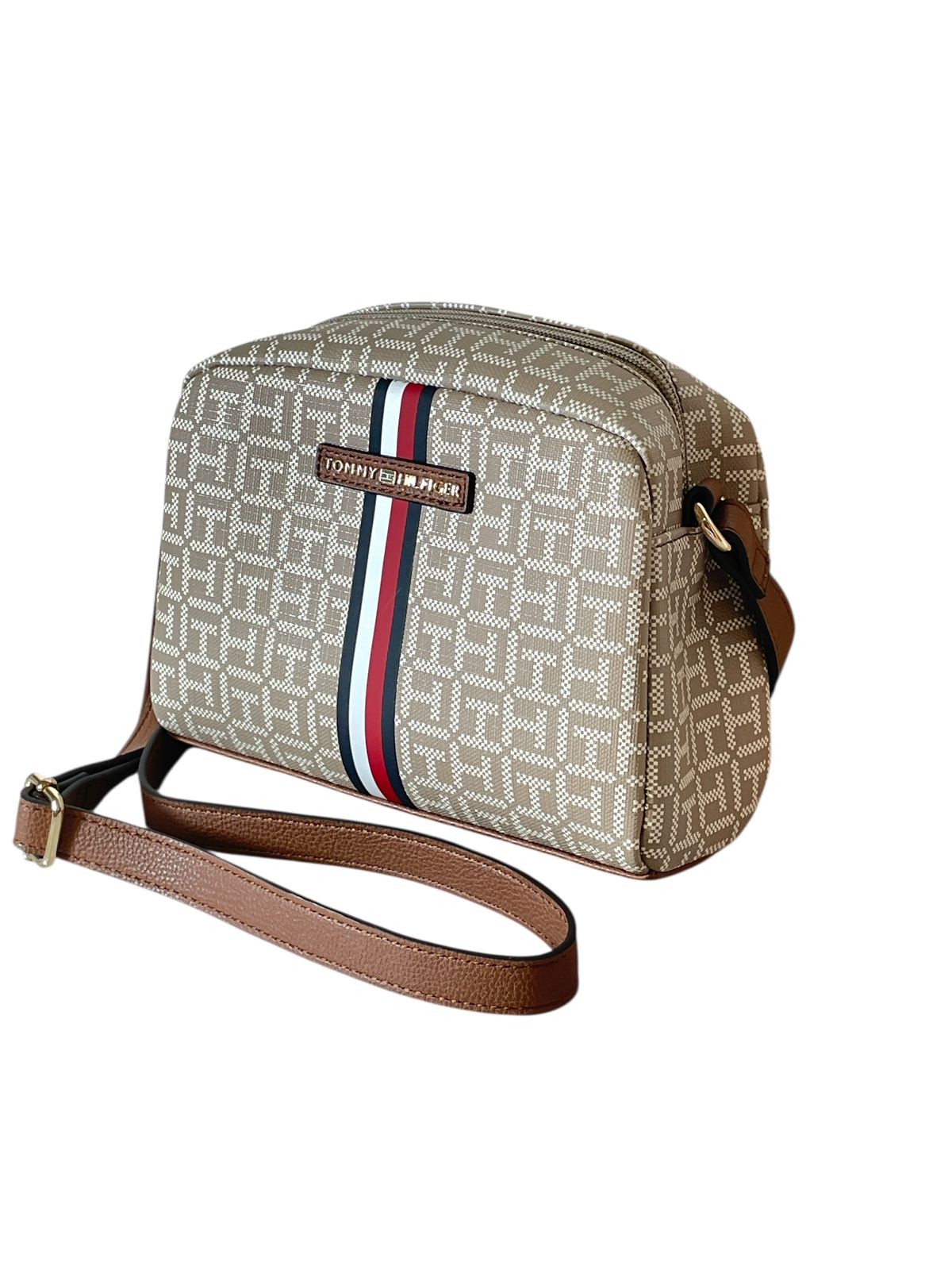 Tommy Hilfiger Monogram Buckle Stripe Crossbody Bag